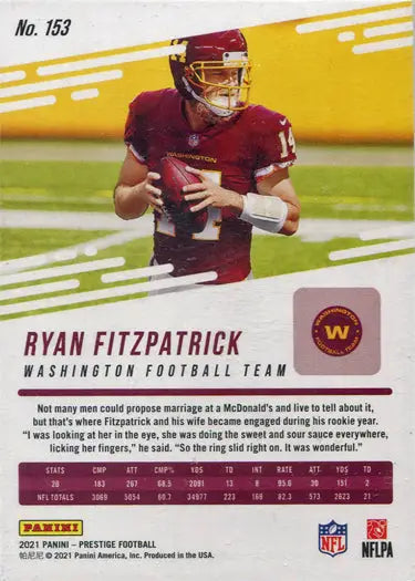 Football trading card of R Fitzpatrick in burgundy uniform, Panini Prestige Xtra Points Orange