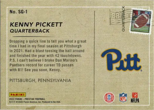 Kenny Pickett quarterback insert card from Panini Prestige Football trading cards