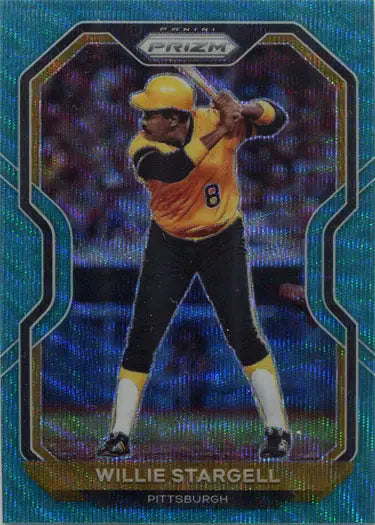 Baseball trading card of Willie Stargell in yellow and black uniform at bat