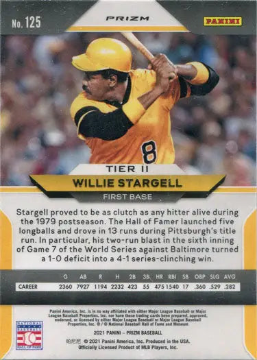 Willie Stargell in yellow and black uniform on Panini Prizm baseball card