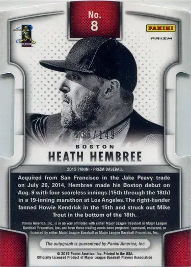 Panini Prizm Baseball 2015 Fresh Faces Die Cut Auto Card 8 Heath Hembree 136/149 - Baseball Card Single