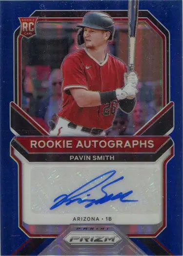 Panini Prizm Baseball 2021 Autograph Card of Pavin Smith in red uniform, trading cards
