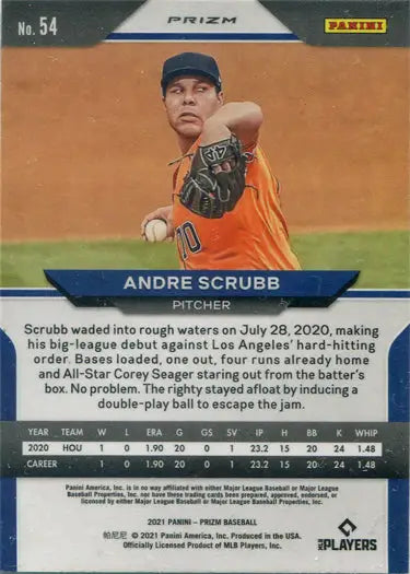 Baseball card featuring Andre Scrubb in an orange jersey, Carolina Blue Parallel Base