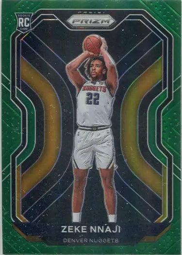 Denver Nuggets player Zeke Nnaji on a Panini Prizm Basketball parallel base card