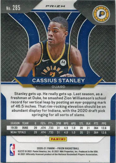 Basketball trading card of C. Stanley in yellow Indiana Pacers jersey, red cracked ice parallel