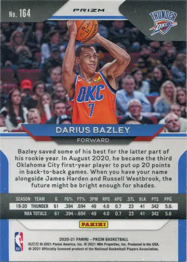Basketball trading card of Darius Bazley in orange jersey featuring Red White Blue parallel