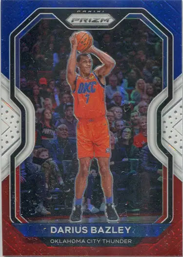 Basketball trading card of Darius Bazley in orange uniform, Red White Blue Parallel