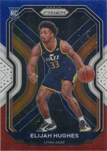 Utah Jazz player in blue jersey 33 on Panini Prizm Red White Blue Parallel Card