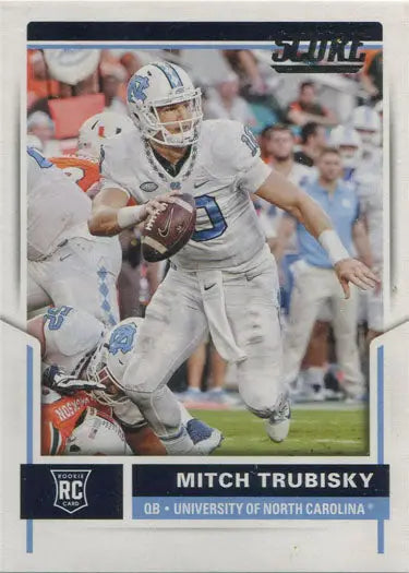 Football trading card of Mitch Trubisky in white uniform - Panini Score Football