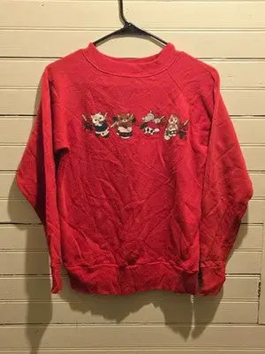 Pannill Sweatshirt Unisex S Red Holiday Crewneck Animal Stocking Graphic - Apparel