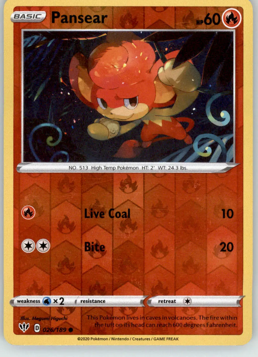 Pansear - Darkness Ablaze - 026/189 - Reverse Holo LP Pokemon - Pokémon Card Single