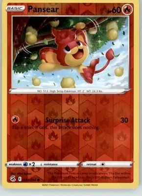 Pansear - Fusion Strike - 037/264 - Reverse Holo LP Pokemon - Pokémon Card Single