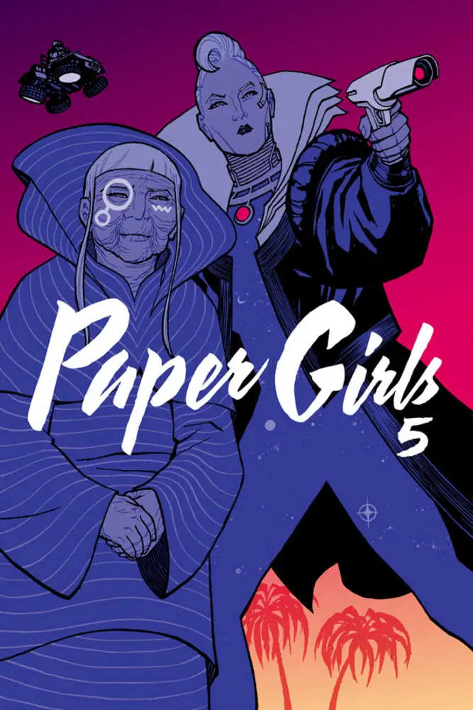 Comic book cover of Paper Girls TPB Volume 05 showcasing vibrant artwork