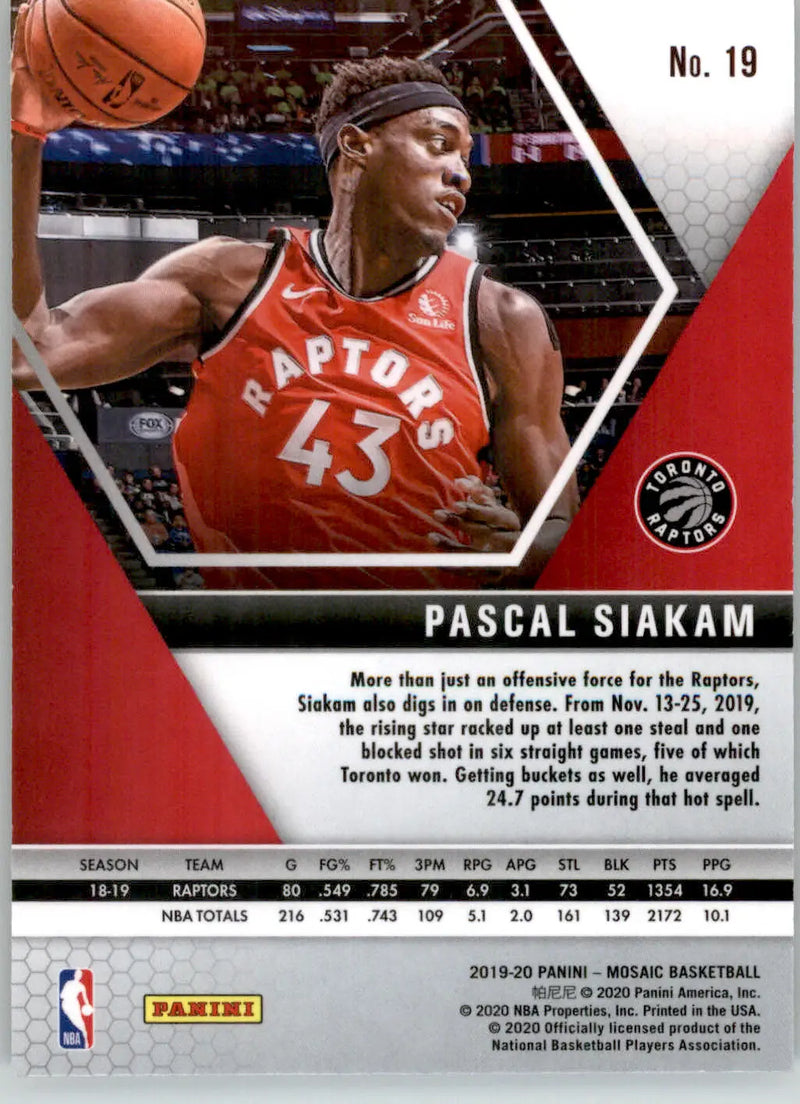 Pascal Siakam - 2019-20 Panini Mosaic - #19 - Basketball - Basketball Card Single