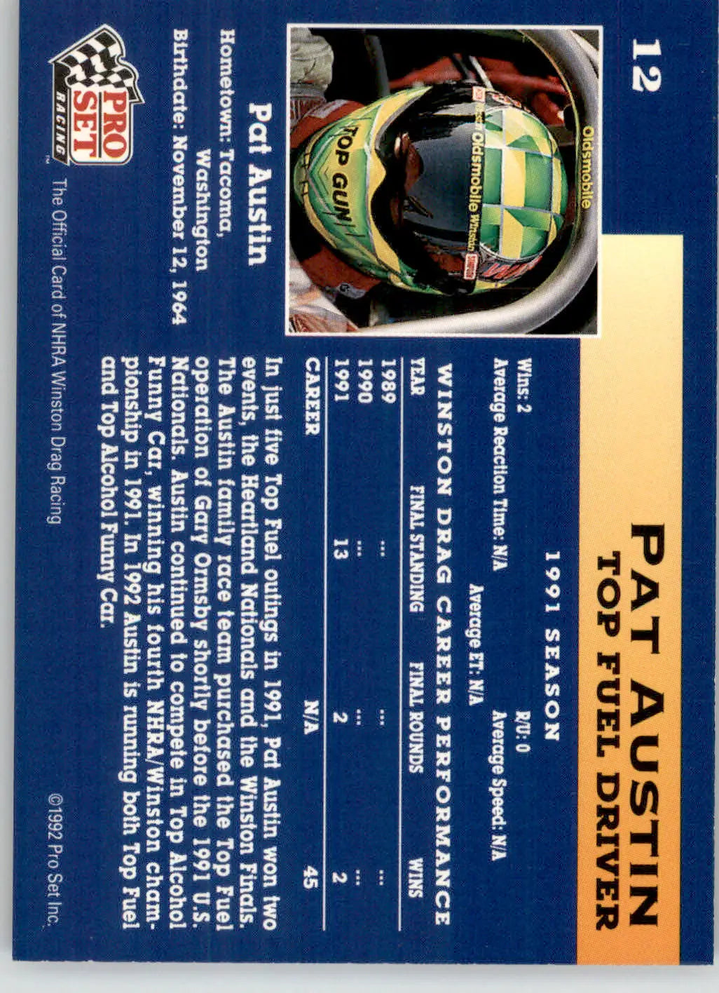 Pat Austin - 1992 Pro Set NHRA - #12 - Racing - Racing Card Single
