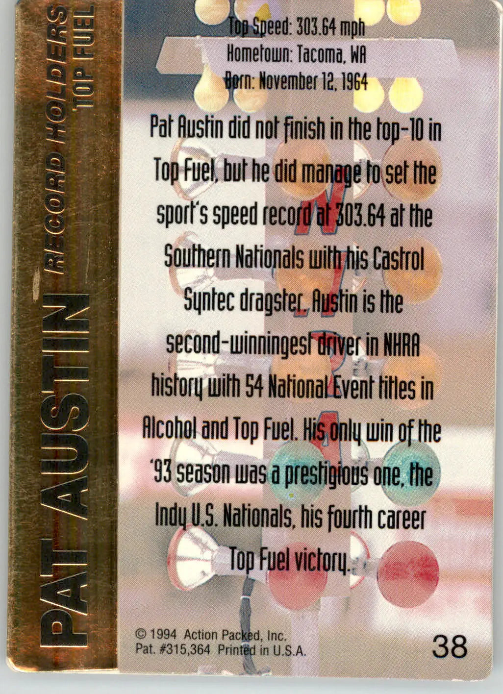 Pat Austin - 1994 Action Packed NHRA - #38 - Racing - Racing Card Single