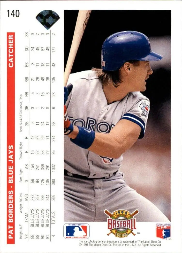 Pat Borders 1992 Upper Deck MLB #140 Baseball Card Toronto Blue Jays