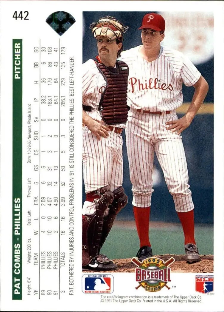 Pat Combs 1992 Upper Deck MLB #442 Baseball Card Philadelphia Phillies - Baseball Card Single