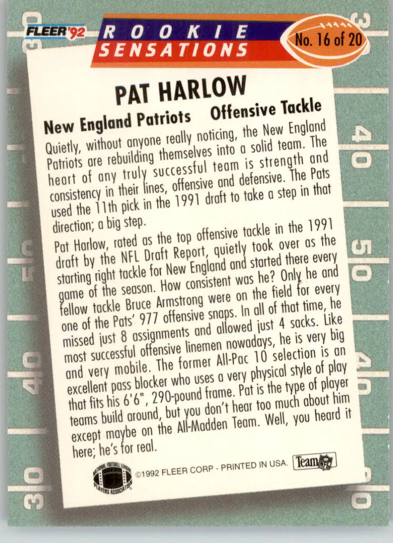Pat Harlow - 1992 Fleer - #16 - Rookie Sensations Football