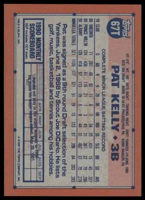 Pat Kelly Rookie 1991 Topps Traded Gray Card Stock #67T NY Yankees - Baseball Card Single