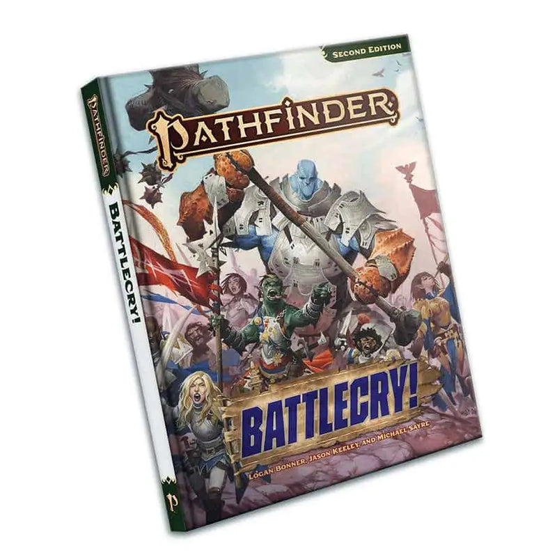 Pathfinder 2nd Edition Battlecry fantasy RPG book with colorful Wayne Reynolds sketch cover featuring character classes in battle