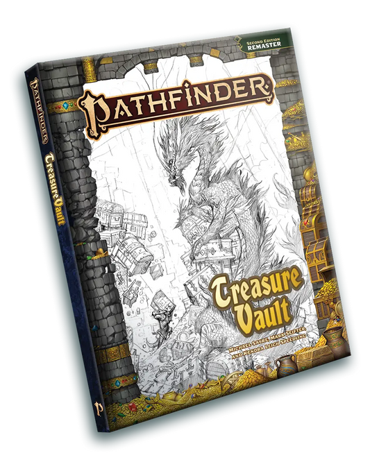 Pathfinder 2nd Edition Remaster Treasure Vault book showcasing Pathfinder treasure vault art