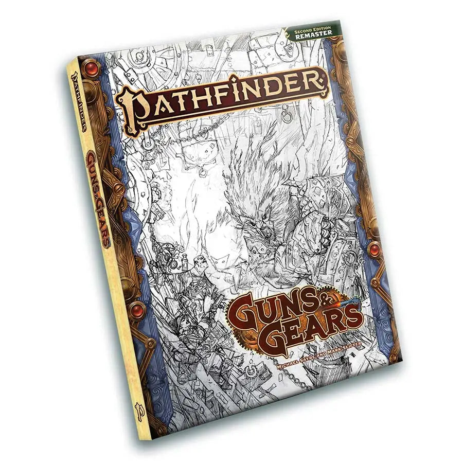 Pathfinder 2nd Edition Remastered Guns & Gears sketch cover book featuring second edition rules