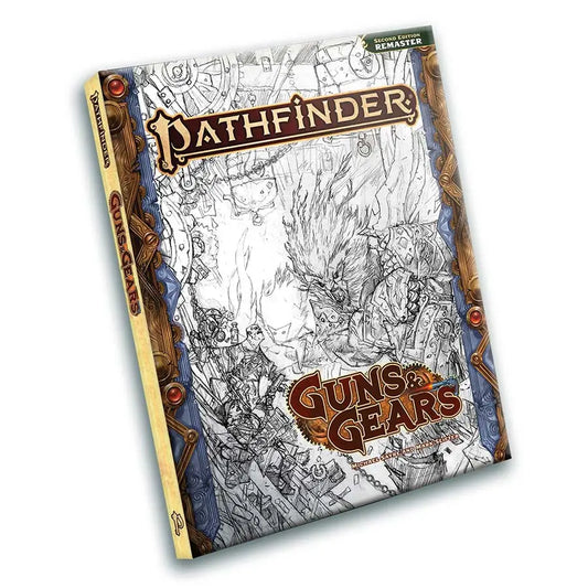Pathfinder 2nd Edition Remastered Guns & Gears sketch cover book featuring second edition rules