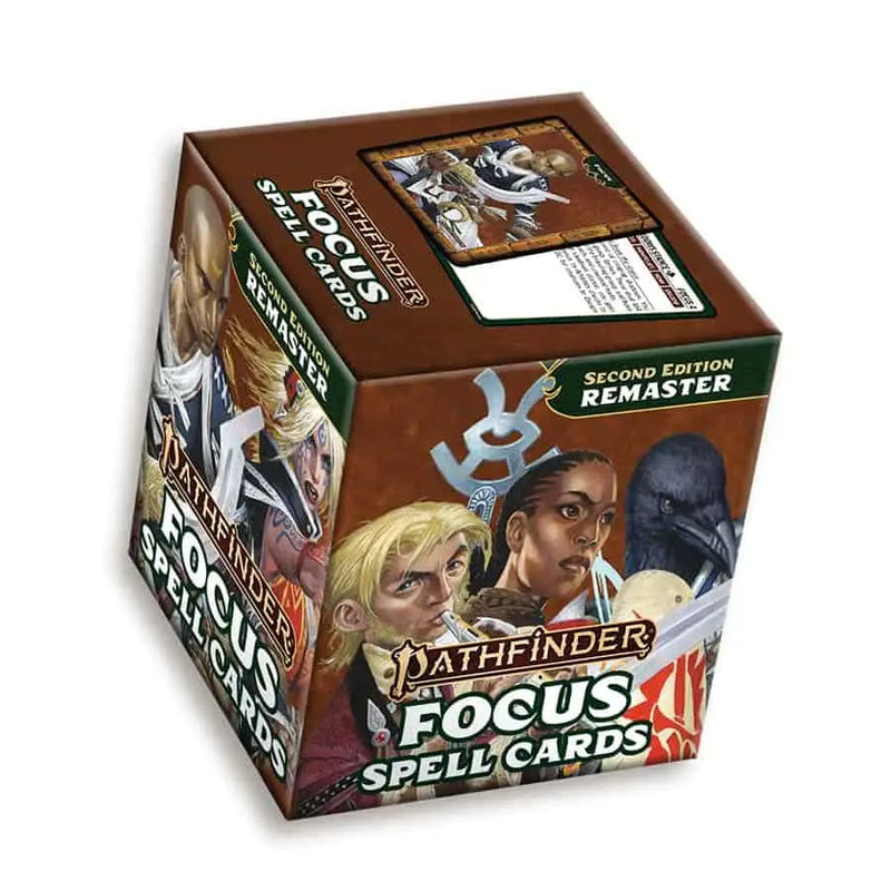 Pathfinder Spell Cards: Focus box with fantasy character art on brown background