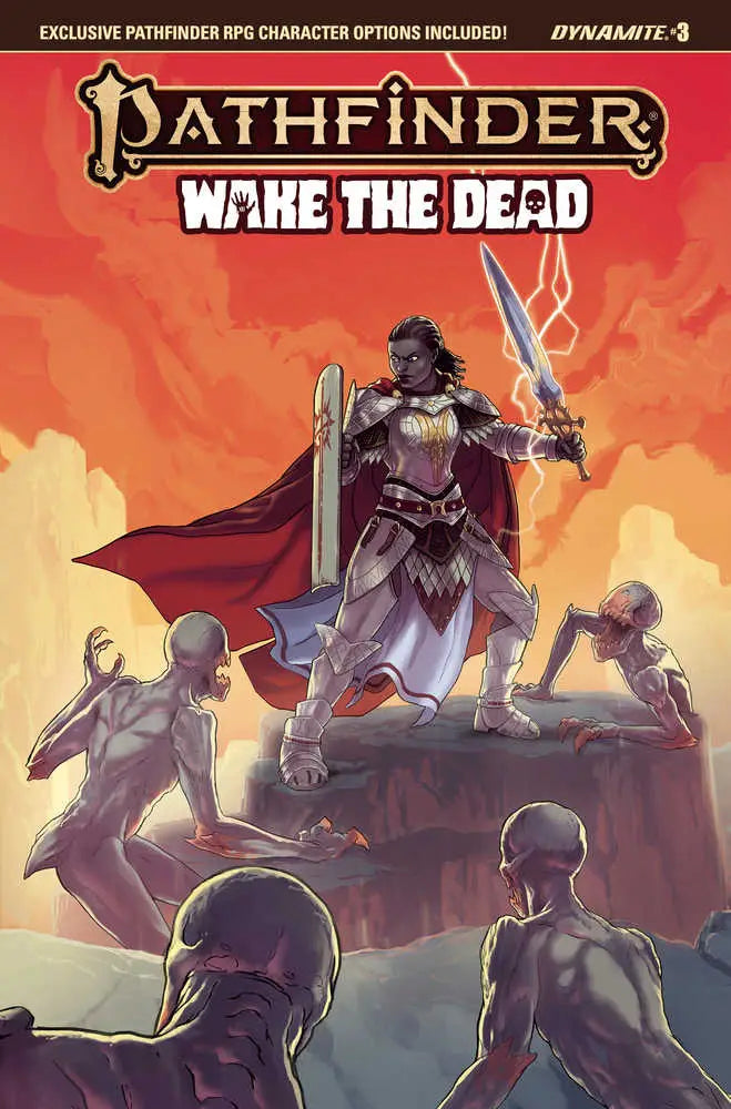 Comic book cover for Pathfinder Wake the Dead #3 with dramatic adventurers by Eman Casallos