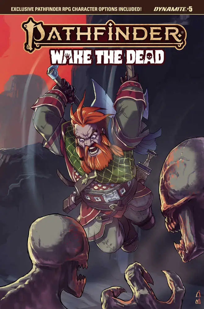 Comic book cover for Pathfinder Wake the Dead #5 with dwarf warrior battling undead enemies