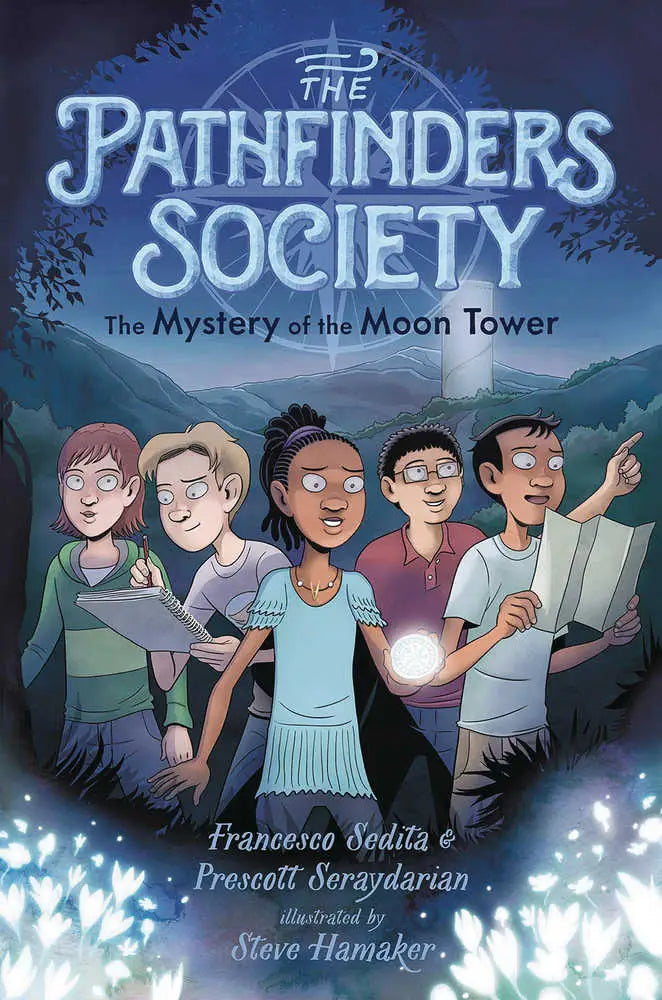 Children’s book cover featuring diverse explorers at night for Pathfinders Society Graphic Novel