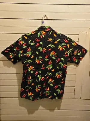 PATIOWEAR Shirt Mens M Black Chili Pepper Hawaiian Cotton Short Sleeve Button Up - Apparel