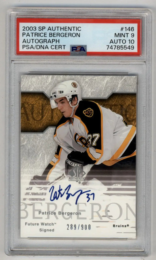 Patrice Bergeron 2003-04 SP Authentic Auto 289/900 PSA 9 Mint Auto 10 - Hockey Card Single