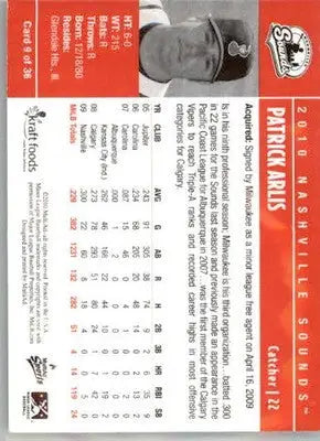 Patrick Arlis - 2010 MultiAd Nashville Sounds - #9 - AUTO Baseball - Baseball Card Single