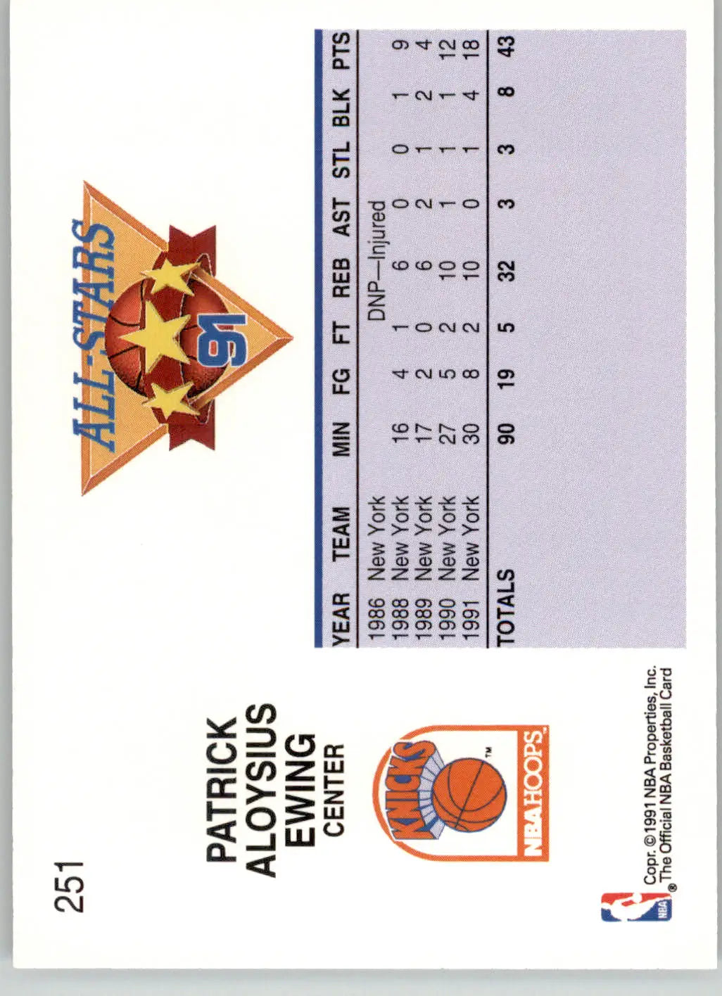 Patrick Ewing - 1991-92 Hoops - #251 - Basketball - Basketball Card Single