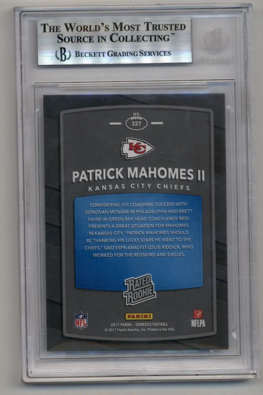 Patrick Mahomes 2017 Donruss Rated Rookie #327 BGS 8.5 Near Mint Mint+ - Singles