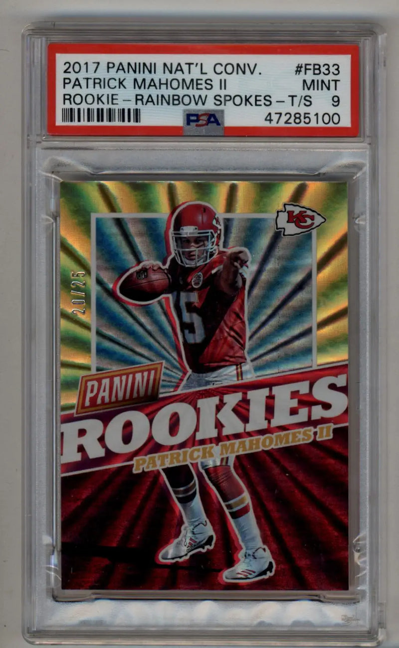 Patrick Mahomes 2017 National Convention Rainbow Spokes 20/25 PSA 9 Mint - Football Card Single