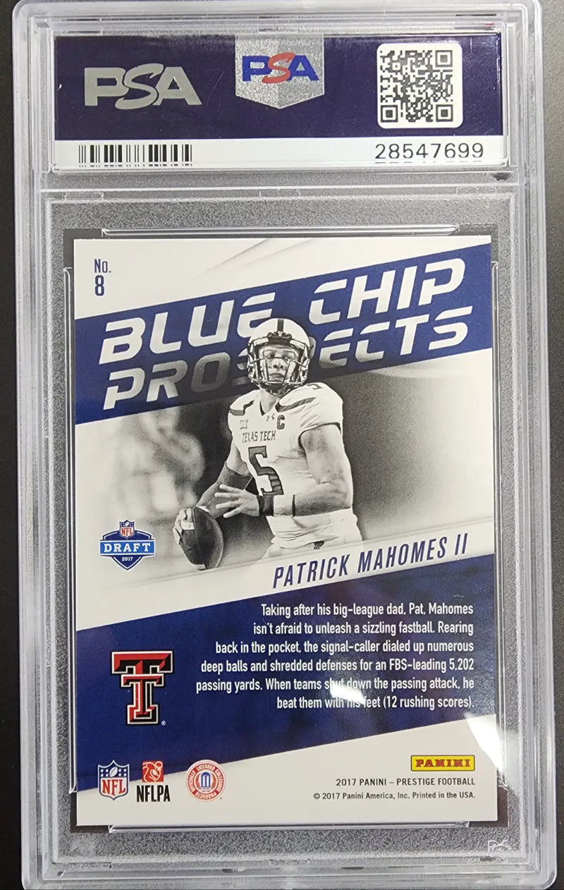 Patrick Mahomes 2017 Panini Prestige Blue Chip Prospects PSA 10 Gem Mint - Football Card Single