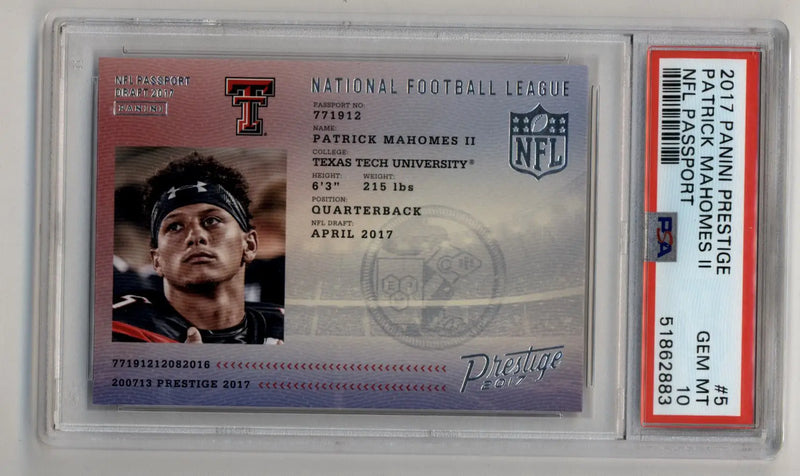 Patrick Mahomes 2017 Prestige NFL Passport #5 PSA 10 Gem Mint - Football Card Single