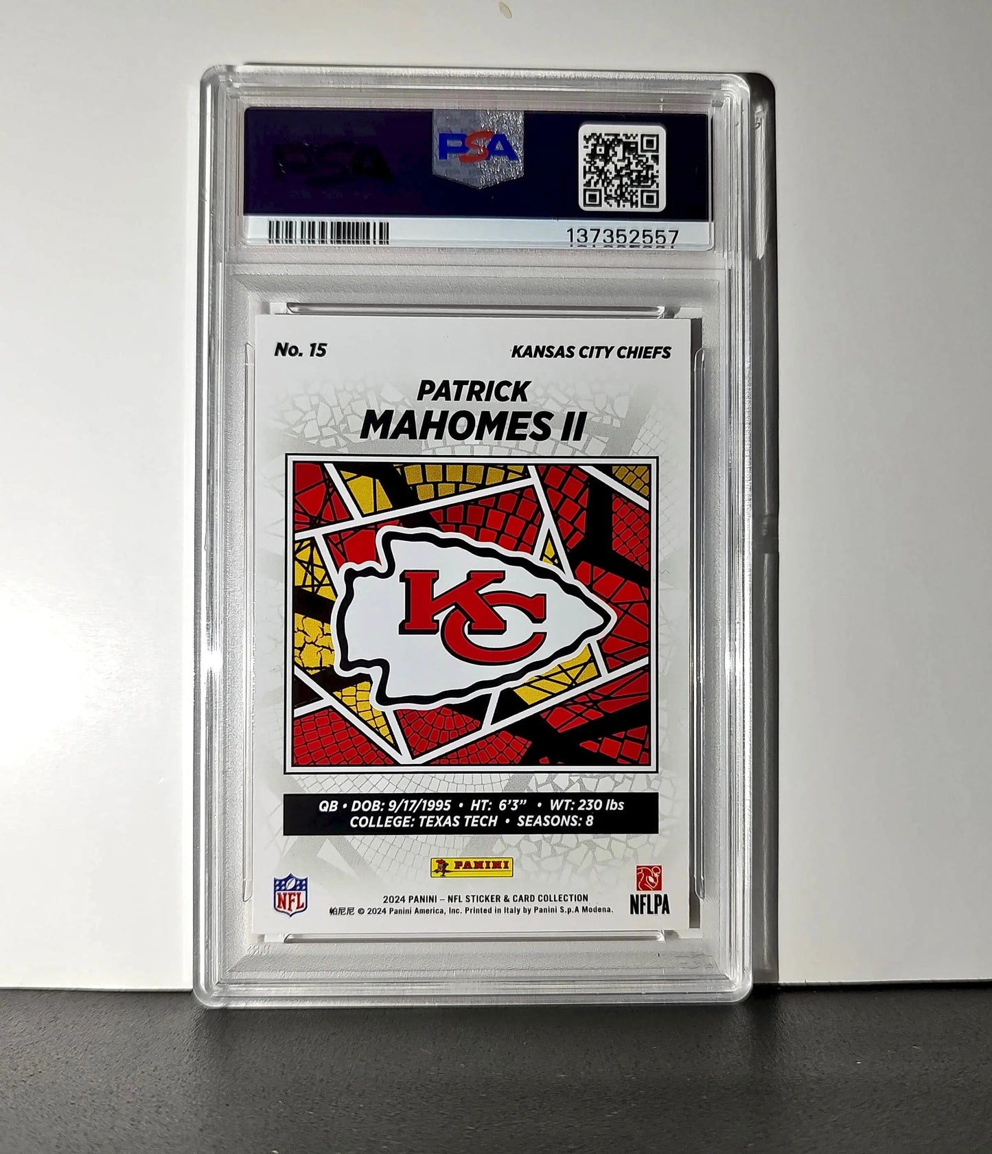 Patrick Mahomes 2024 Panini Sticker Collection 187/299 #15 Red Foil PSA 9 Mint