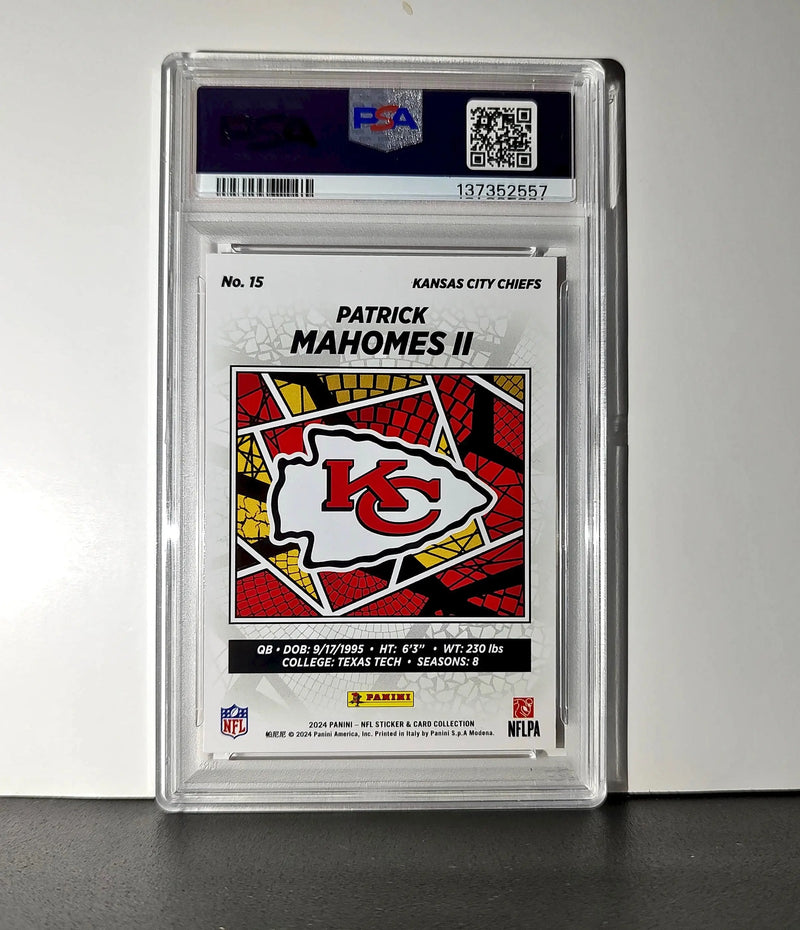 Patrick Mahomes 2024 Panini Sticker Collection 187/299 #15 Red Foil PSA 9 Mint