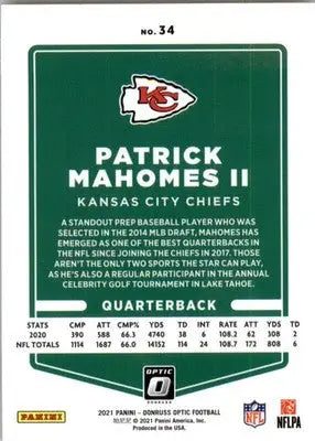 Patrick Mahomes II - 2021 Donruss Optic - #34 - Football - Football Card Single