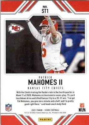 Patrick Mahomes II - 2021 Score - #ST1 - Score Team Football - Football Card Single