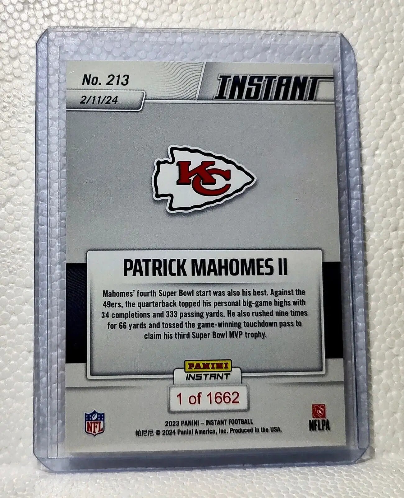 Patrick Mahomes II 2023 Panini NFL #213 Superbowl Card 1 of 1662 - Football Card Single