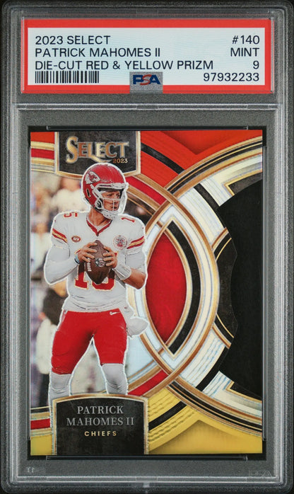 Patrick Mahomes II football card Panini Select die cut red yellow Prizm PSA