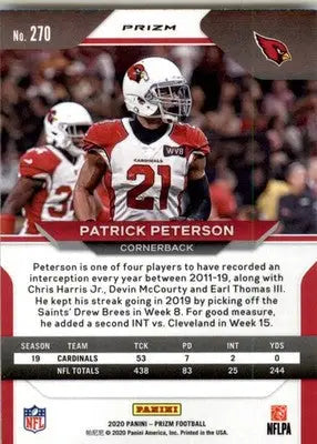 Patrick Peterson - 2020 Panini Prizm - #270 - Prizm Red White and Blue Football - Football Card Single