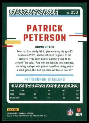 Patrick Peterson 2023 Donruss #253 Pittsburgh Steelers - Football Card Single