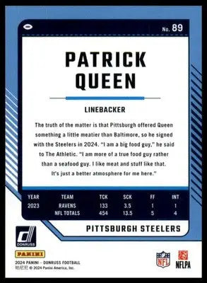 Patrick Queen 2024 Donruss #89 Pittsburgh Steelers