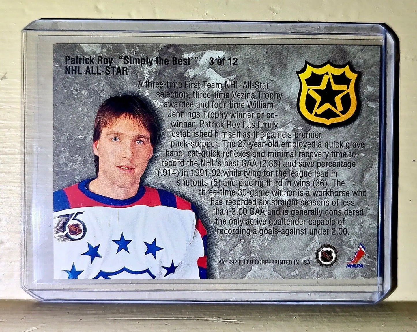 Patrick Roy 1992-93 Fleer Ultra All-Star #3 Hockey Card - Hockey Card Single